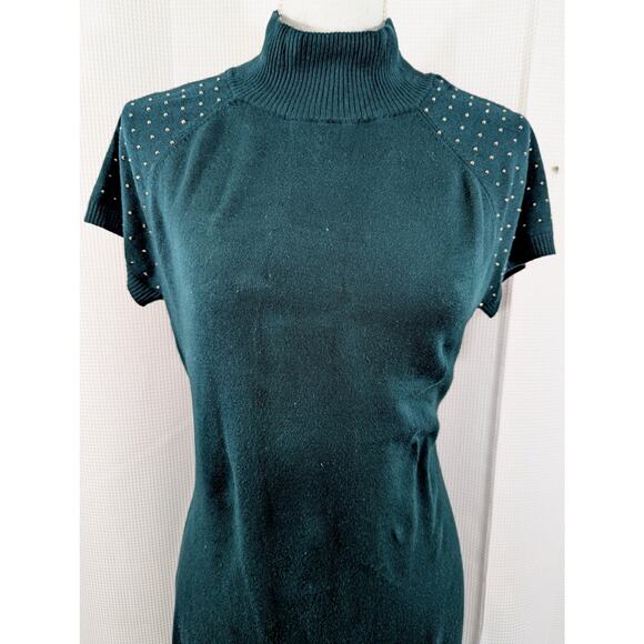 APT. 9! EMERALD GREEN W/RHINESTONE SHORT SLEEVES KNIT SWEATER DRESS! SZ L - Picture 3 of 9
